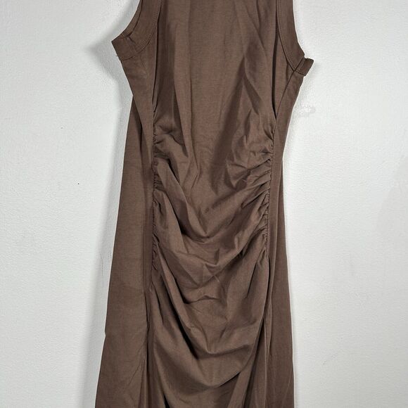 Mod Ref Gina Dress High Neck Midi Ruching Brown Size Small S - Picture 3 of 9